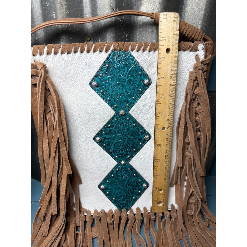 Shyanne Country Western Hair-on-Hide Cowhide Fringe Crossbody Purse Bag Leather - Picture 7 of 8